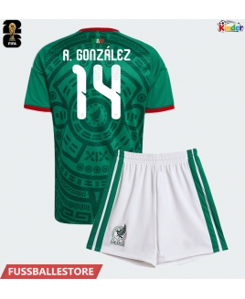 Günstige Mexiko Armando Gonzalez #14 Heimtrikotsatz Kinder WM 2026 Kurzarm (+ Kurze Hosen)